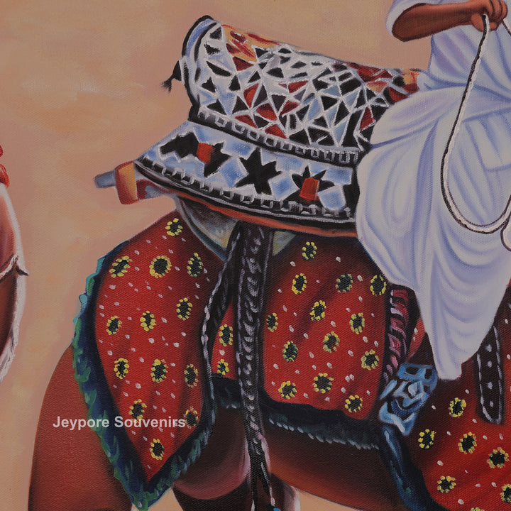 Men On Camel in a Desert Rajasthani Style - Painting