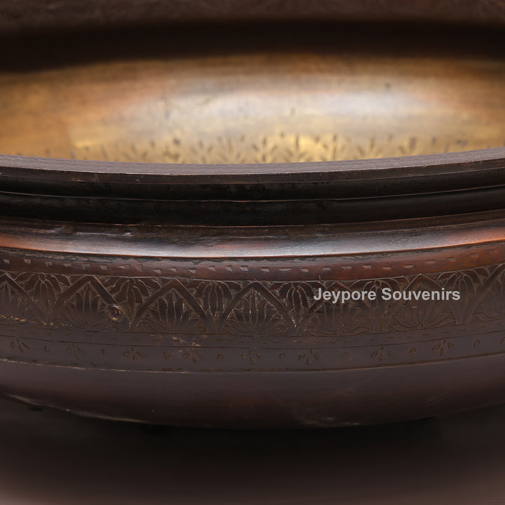 Handcrafted Brass Urli Bowl with Dark Antique-Finished Exterior