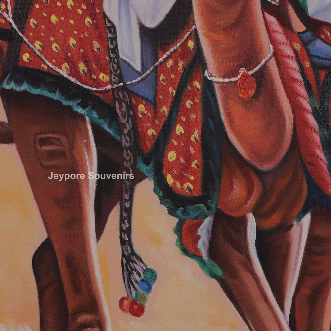 Men On Camel in a Desert Rajasthani Style - Painting
