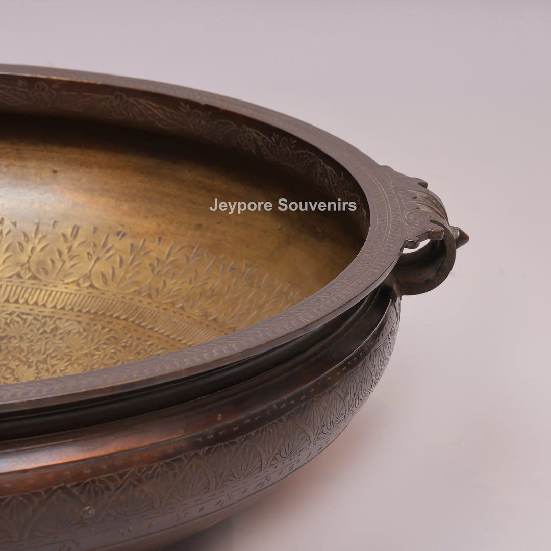 Handcrafted Brass Urli Bowl with Dark Antique-Finished Exterior