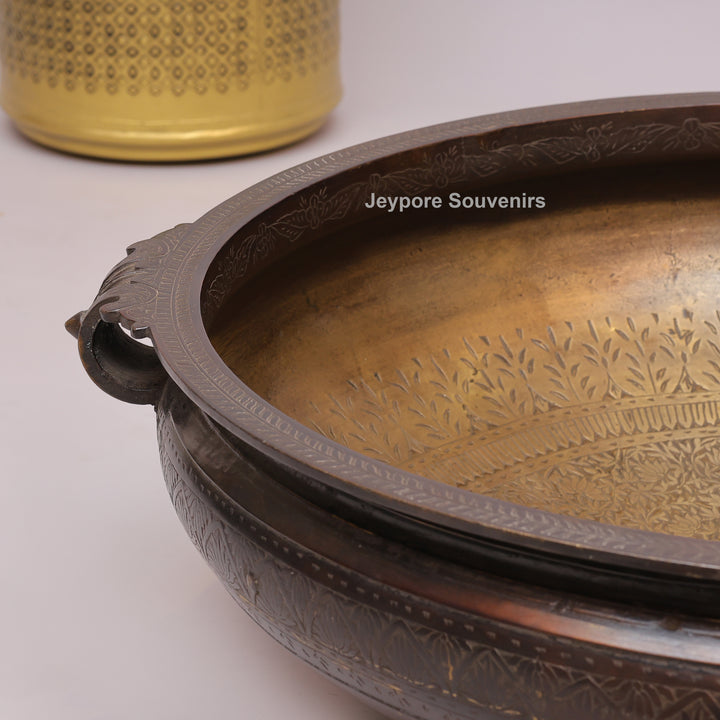 Handcrafted Brass Urli Bowl with Dark Antique-Finished Exterior