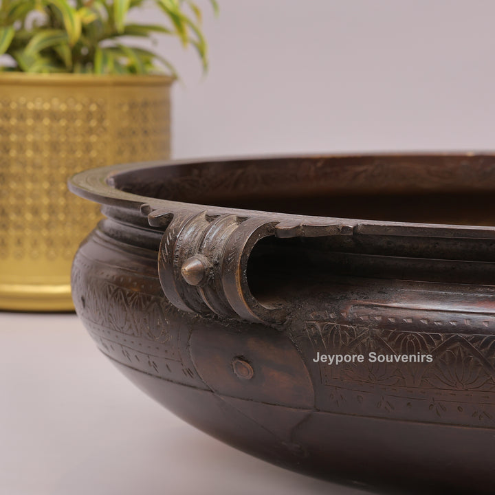 Handcrafted Brass Urli Bowl with Dark Antique-Finished Exterior