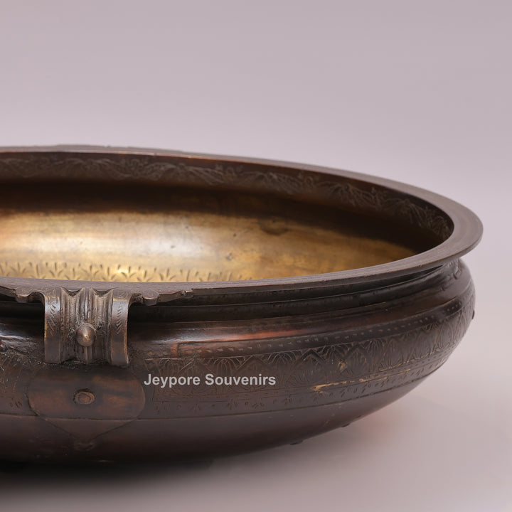 Handcrafted Brass Urli Bowl with Dark Antique-Finished Exterior