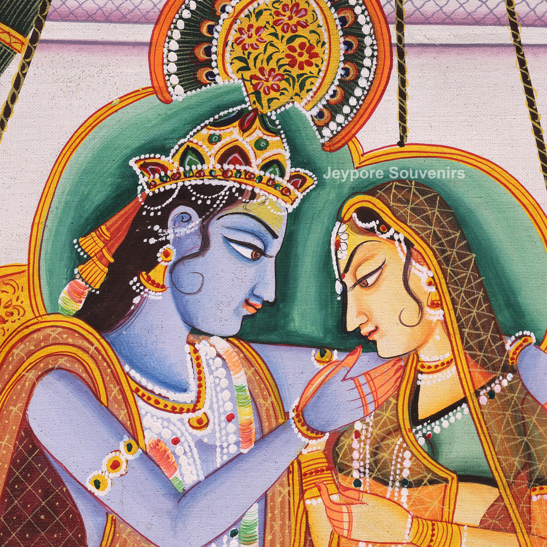 Hand-Painted Radha Krishna Royal Courtyard  Painting