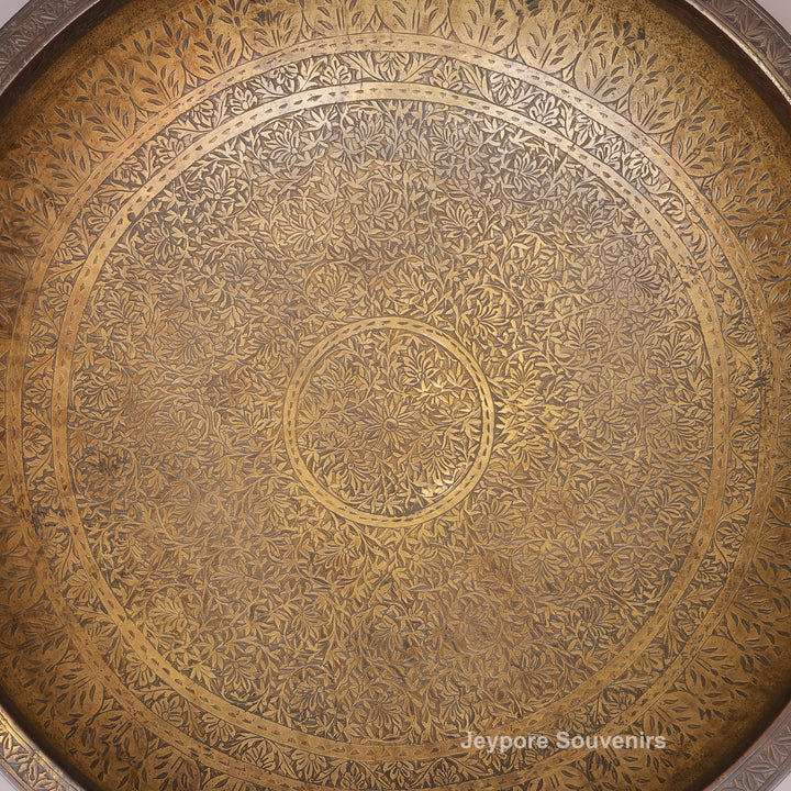 Antique Large Brass Urli Bowl with Dark Antique-Finished Exterior