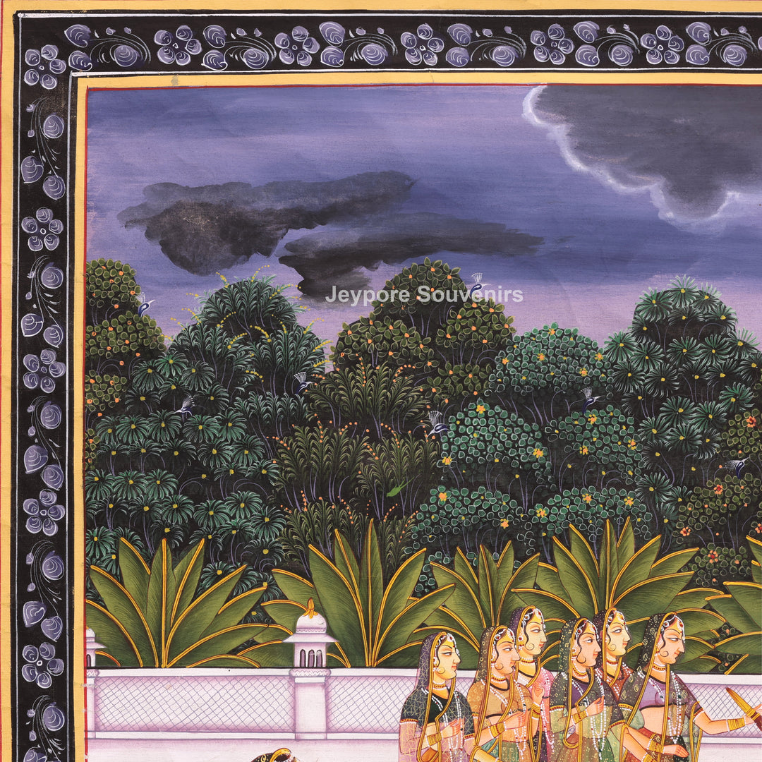Hand-Painted Radha Krishna Royal Courtyard  Painting