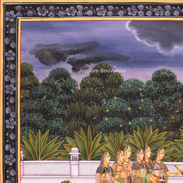 Hand-Painted Radha Krishna Royal Courtyard  Painting