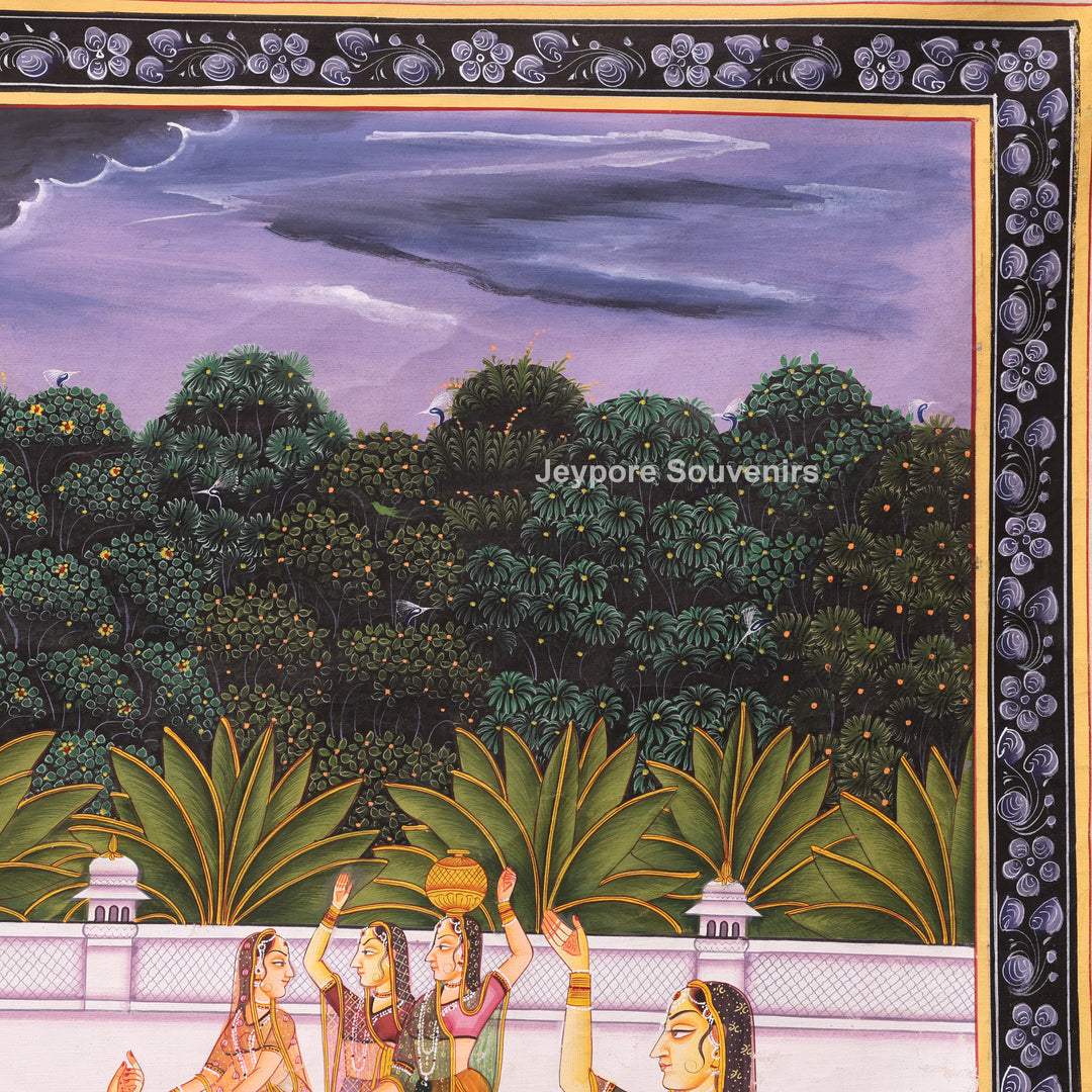 Hand-Painted Radha Krishna Royal Courtyard  Painting