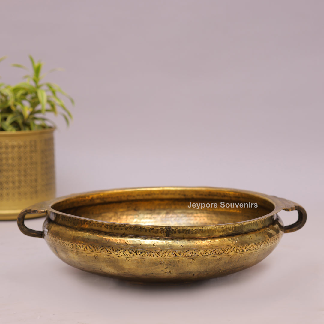 Antique Brass Urli Bowl with Golden Antique-Finished Exterior