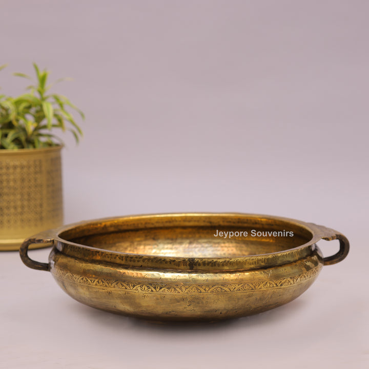 Antique Brass Urli Bowl with Golden Antique-Finished Exterior