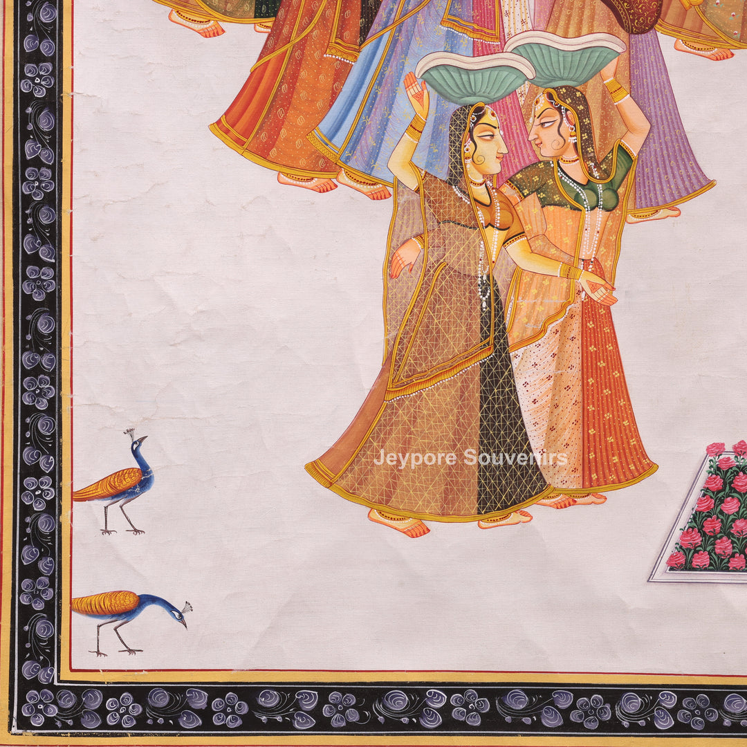 Hand-Painted Radha Krishna Royal Courtyard  Painting