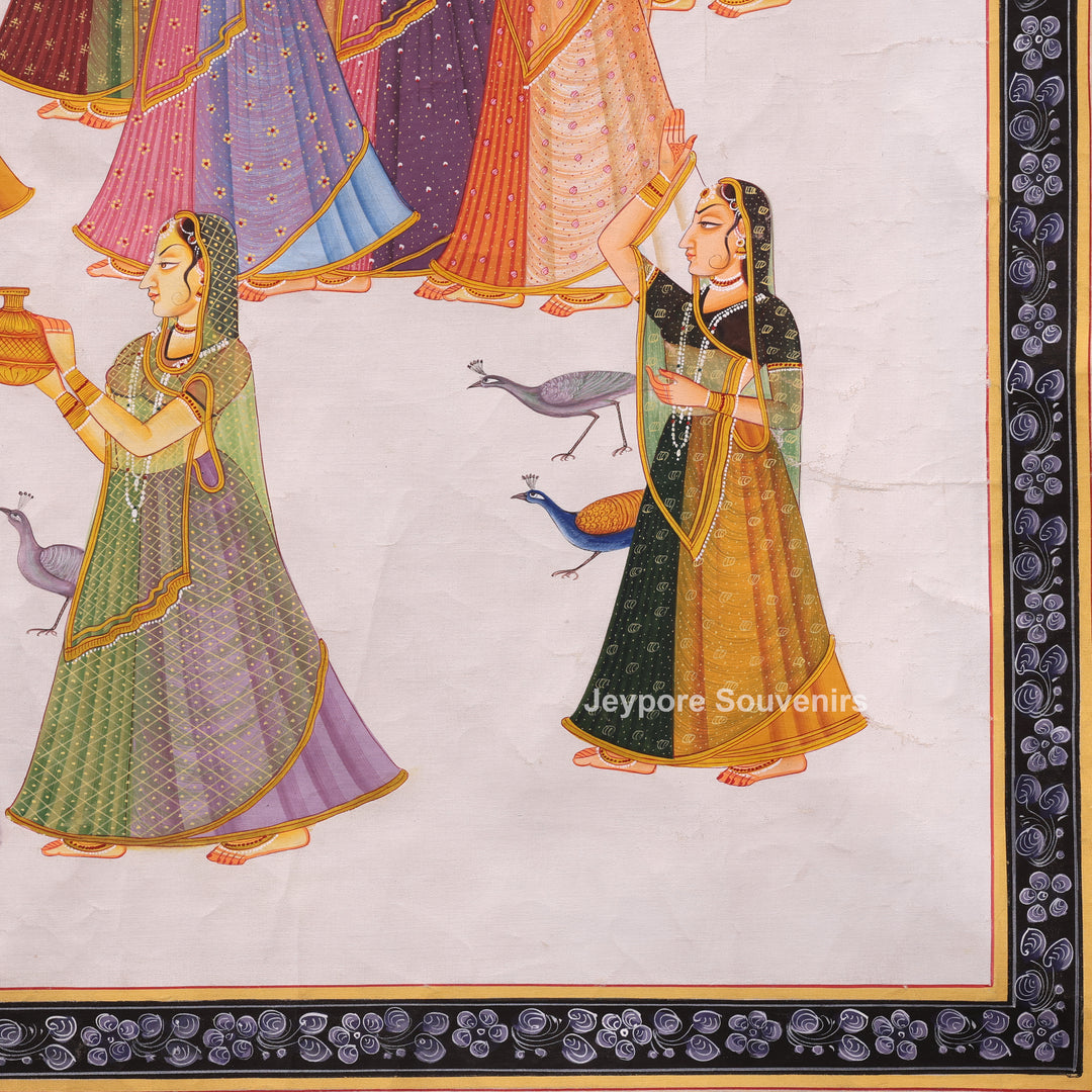 Hand-Painted Radha Krishna Royal Courtyard  Painting