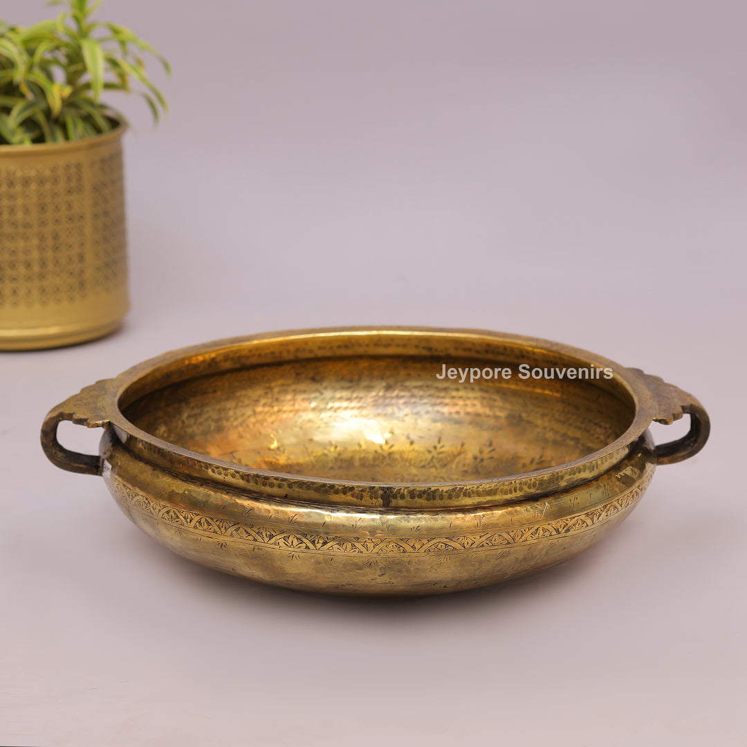 Antique Brass Urli Bowl with Golden Antique-Finished Exterior