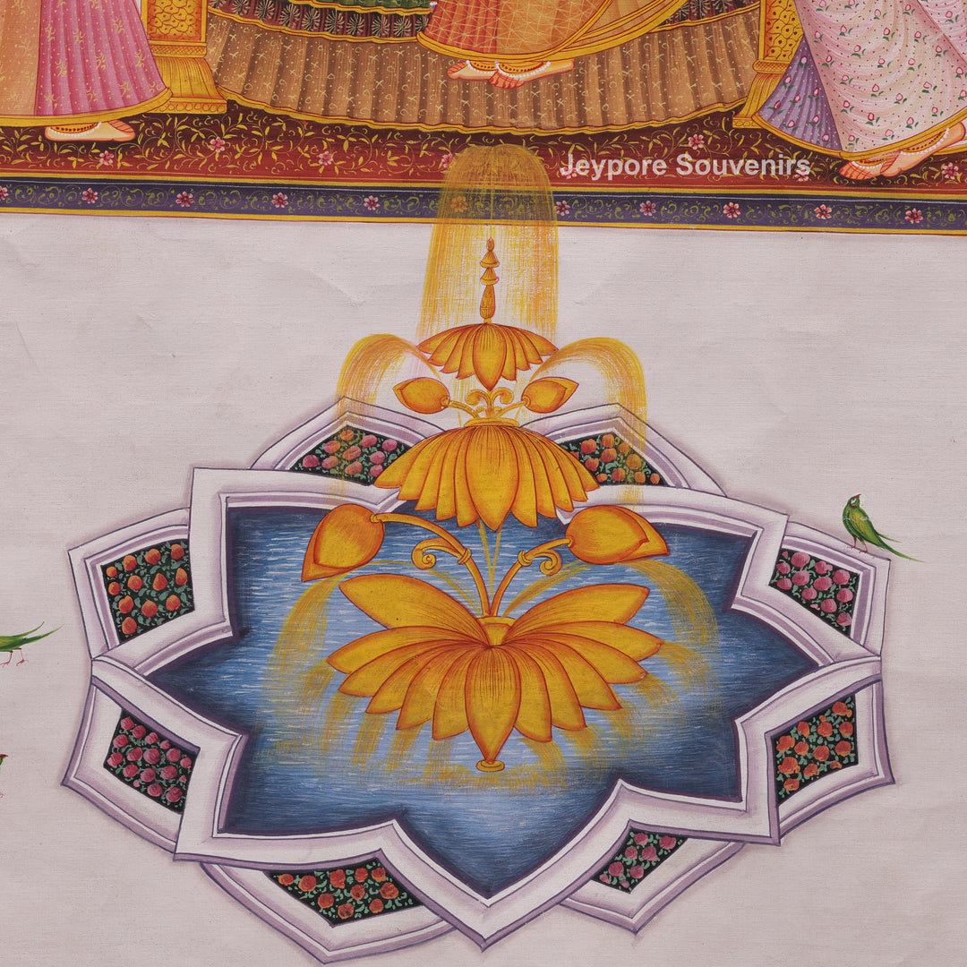 Hand-Painted Radha Krishna Royal Courtyard  Painting