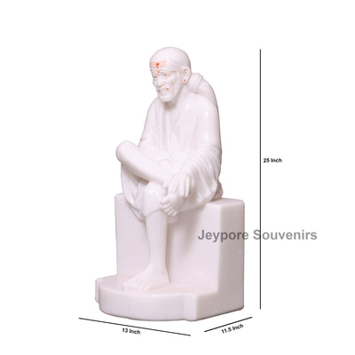 25" Pure White Marble Shridi Sai Baba Idol