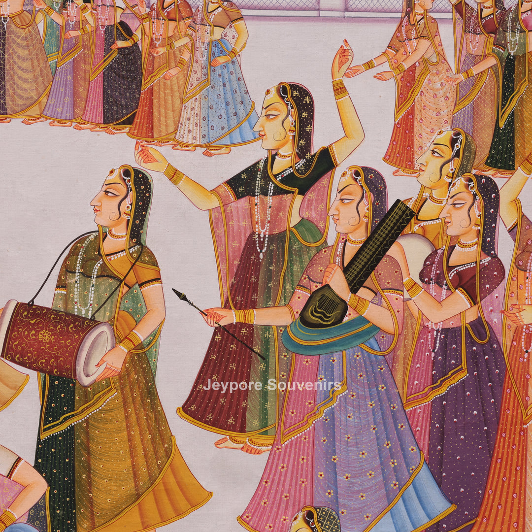 Hand-Painted Radha Krishna Royal Courtyard  Painting