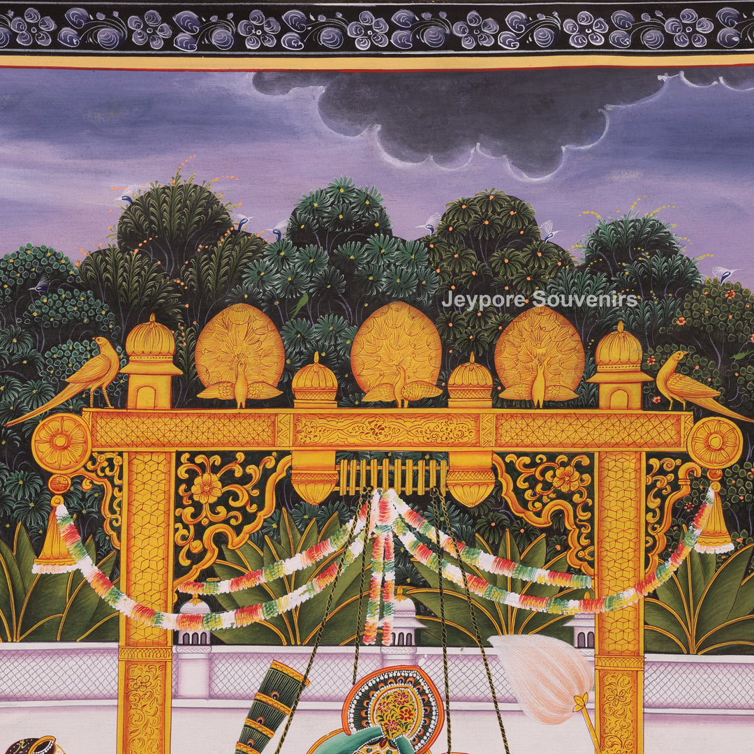 Hand-Painted Radha Krishna Royal Courtyard  Painting
