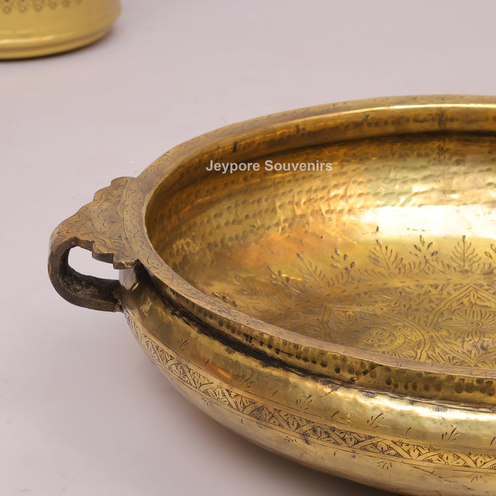 Antique Brass Urli Bowl with Golden Antique-Finished Exterior