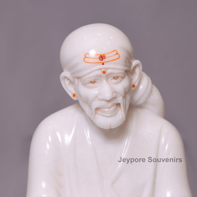25" Pure White Marble Shridi Sai Baba Idol