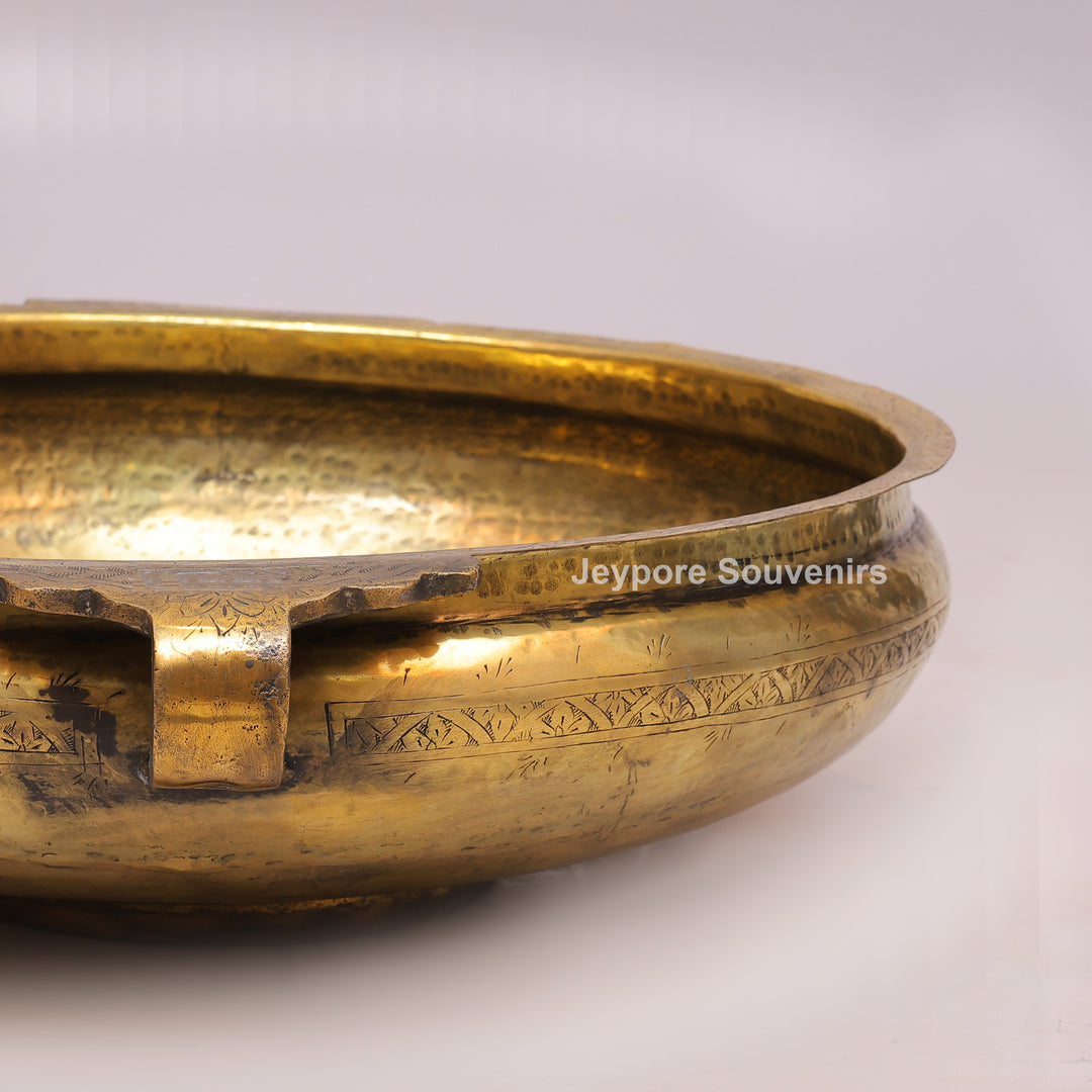 Antique Brass Urli Bowl with Golden Antique-Finished Exterior