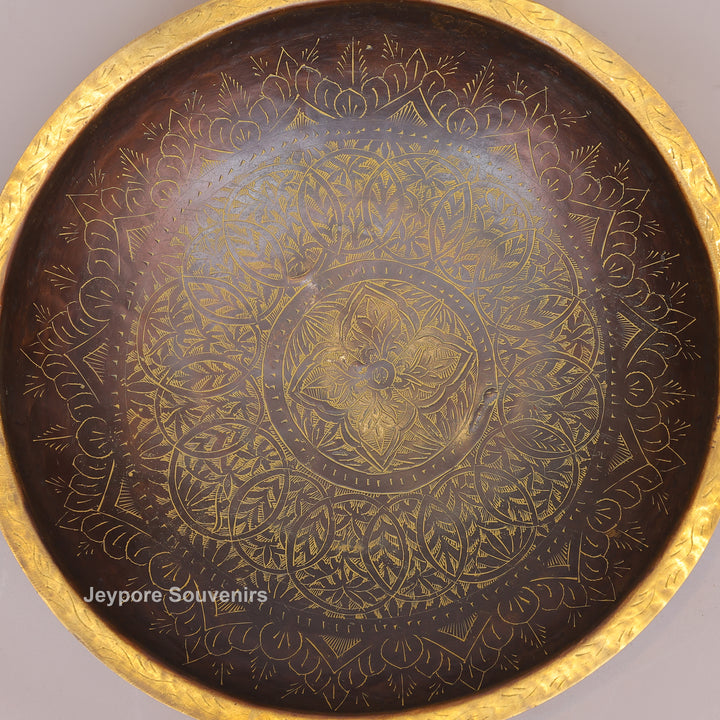 Antique Brass Urli Bowl with Dark Antique-Finished Exterior and Side Handles