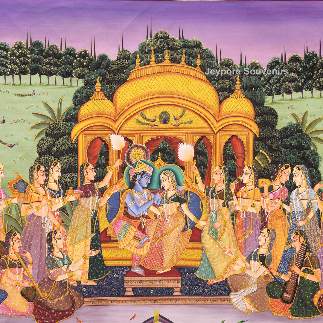 Hand-Painted Radha Krishna Darbar Canvas Painting