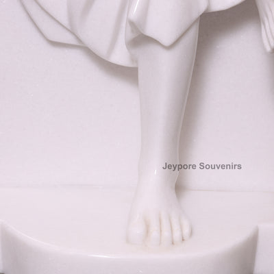 30" Hand-Carved Pure White Marble Sai Baba Sculpture