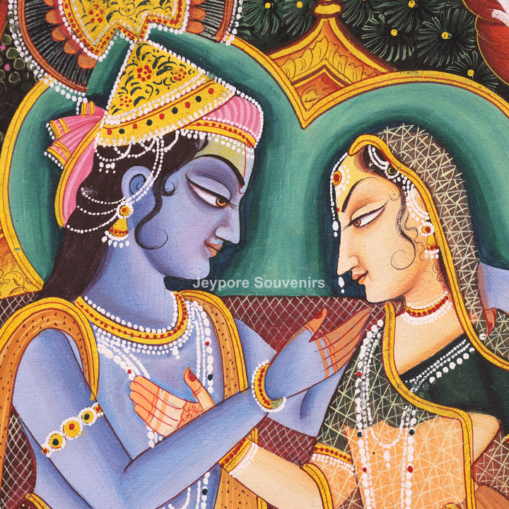 Hand-Painted Radha Krishna Darbar Canvas Painting