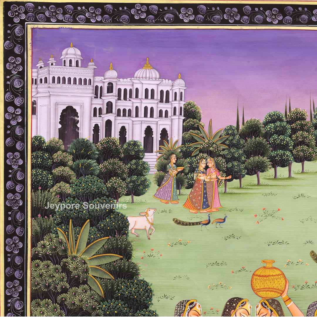 Hand-Painted Radha Krishna Darbar Canvas Painting