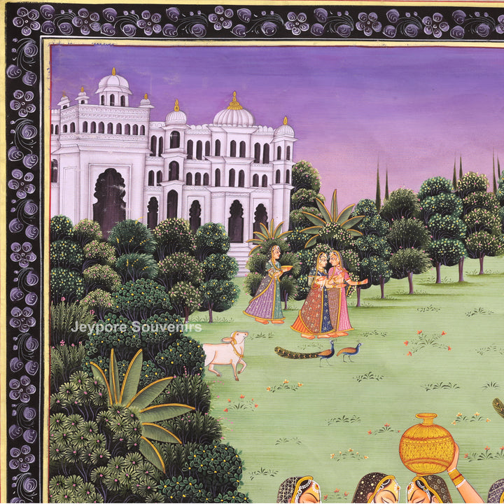 Hand-Painted Radha Krishna Darbar Canvas Painting
