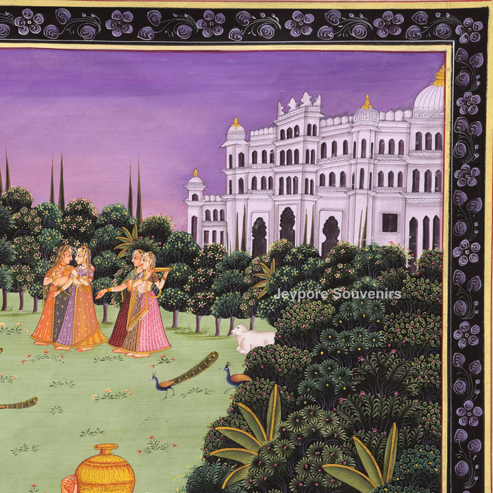 Hand-Painted Radha Krishna Darbar Canvas Painting
