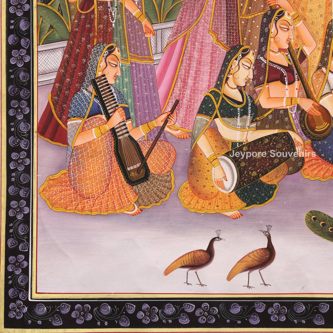 Hand-Painted Radha Krishna Darbar Canvas Painting
