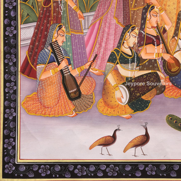 Hand-Painted Radha Krishna Darbar Canvas Painting