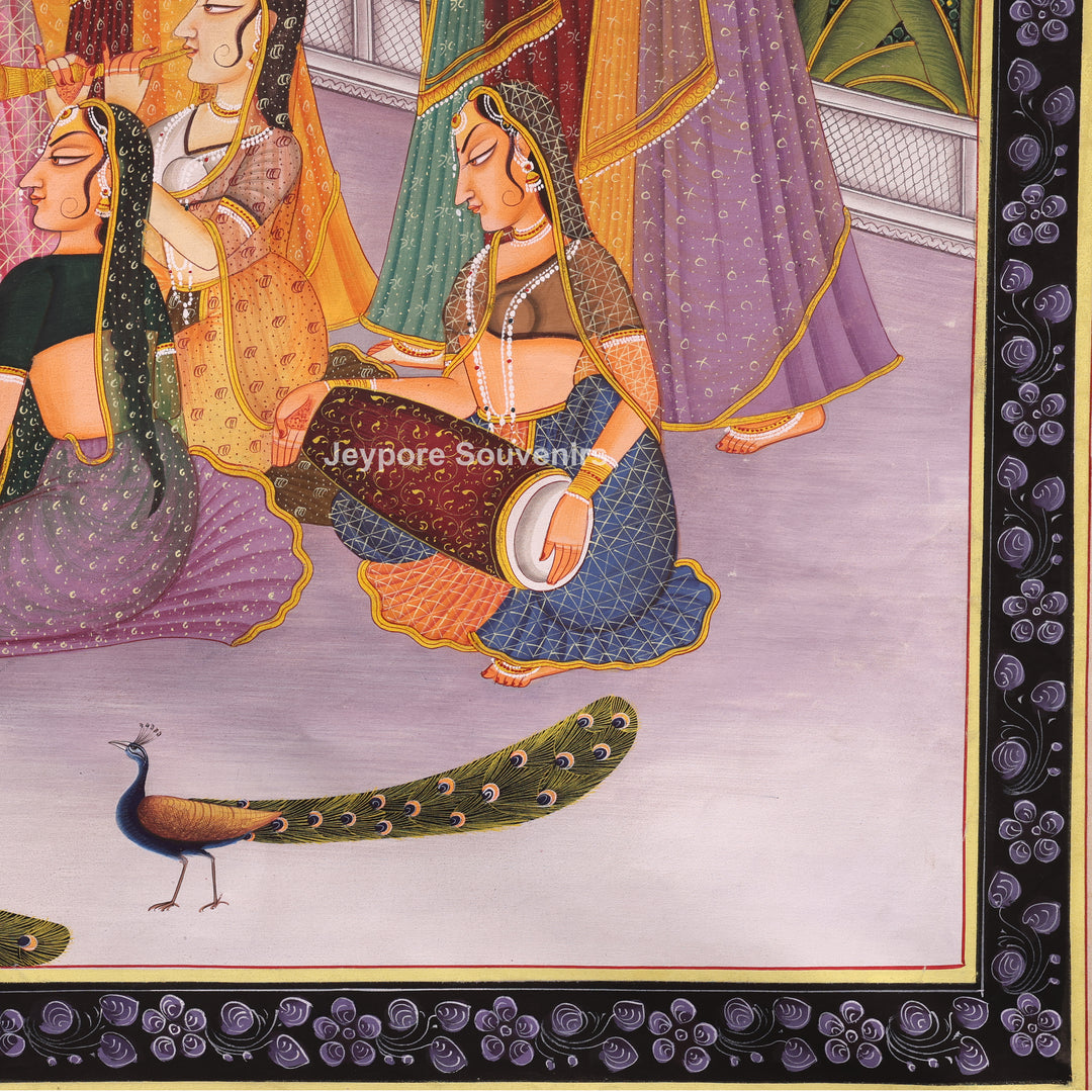 Hand-Painted Radha Krishna Darbar Canvas Painting