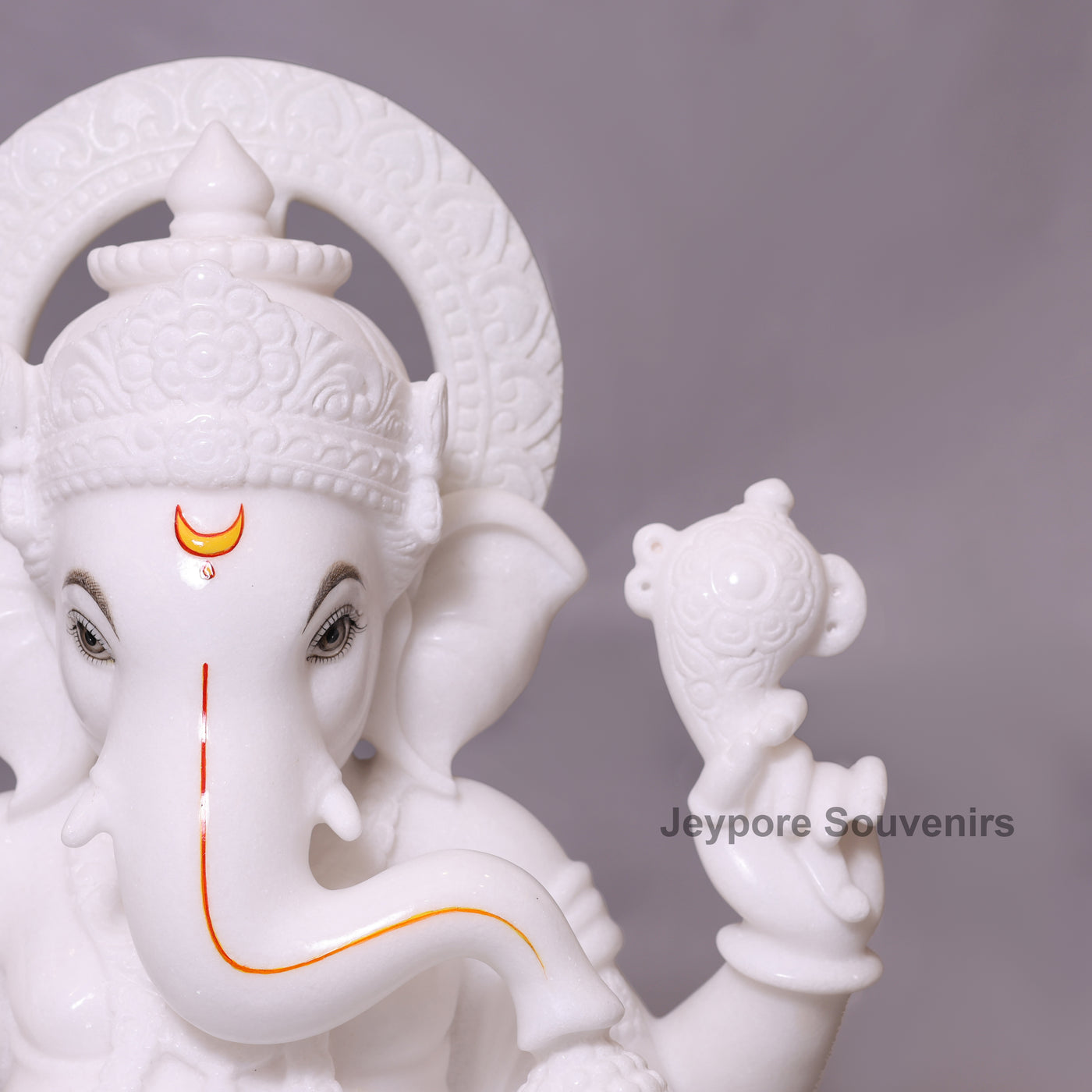 27" Handcrafted Pure White Marble Vighnaharta Ganpati Murti