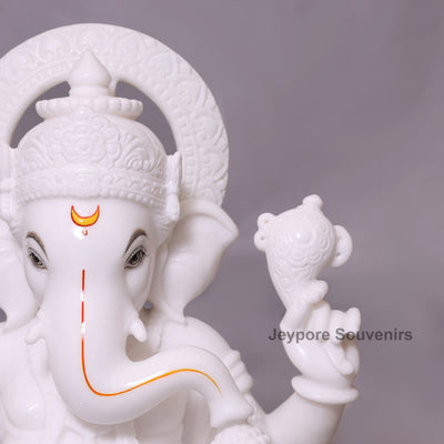 27" Grand Pure White Marble Lord Ganesha Idol For Home Decor