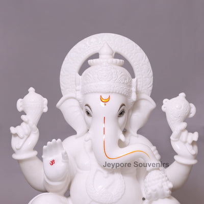 27" Handcrafted Pure White Marble Vighnaharta Ganpati Murti