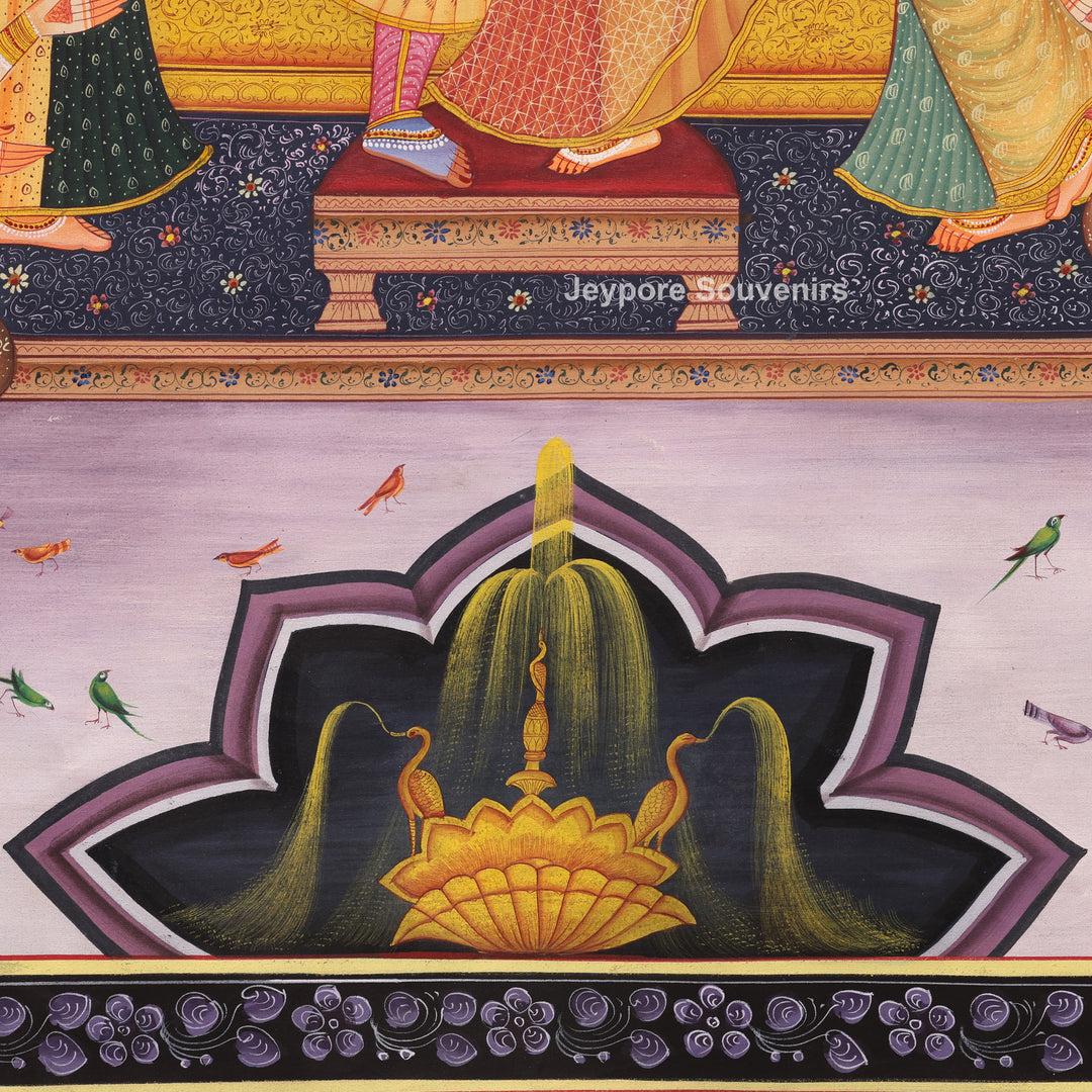 Hand-Painted Radha Krishna Darbar Canvas Painting