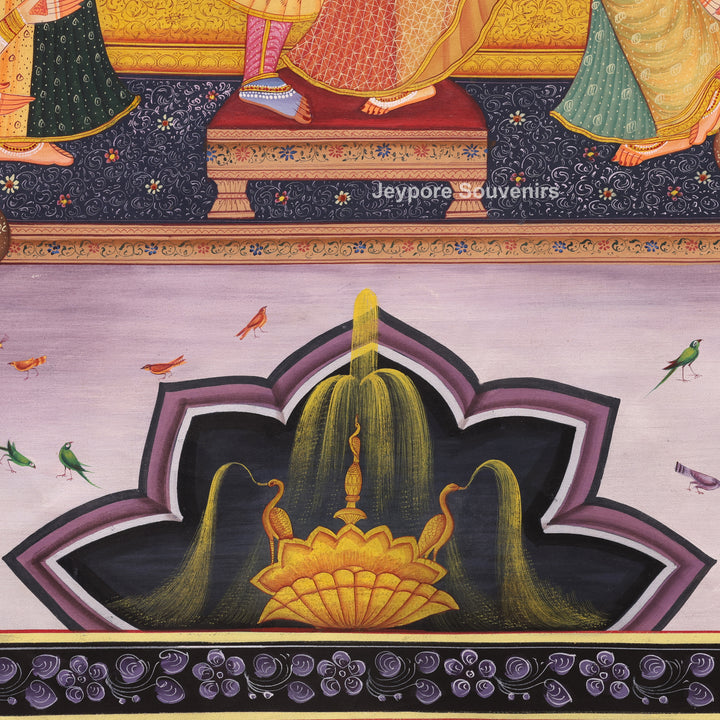 Hand-Painted Radha Krishna Darbar Canvas Painting