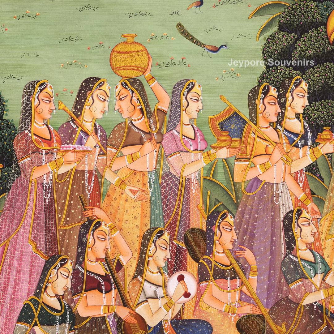 Hand-Painted Radha Krishna Darbar Canvas Painting