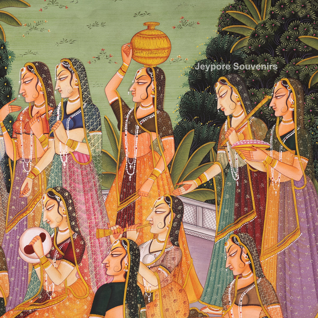 Hand-Painted Radha Krishna Darbar Canvas Painting