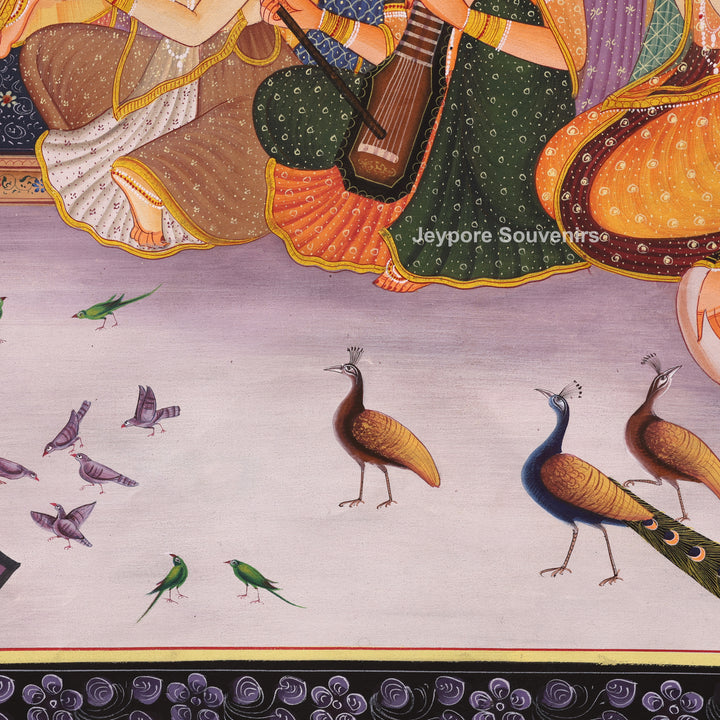 Hand-Painted Radha Krishna Darbar Canvas Painting