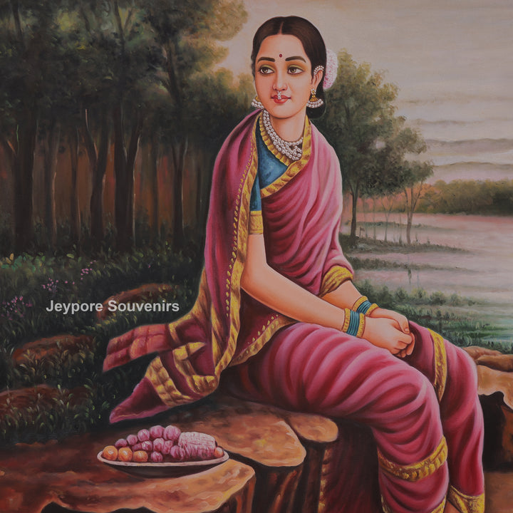Raja Ravi Varma Inspired Waiting For Someone Indian Woman Canvas Painting