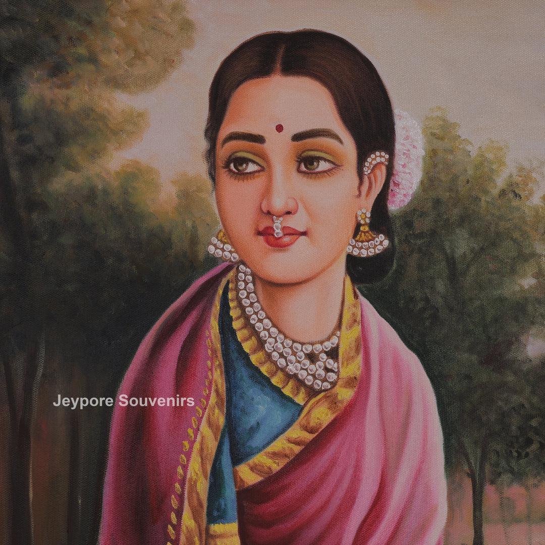 Raja Ravi Varma Inspired Waiting For Someone Indian Woman Canvas Painting