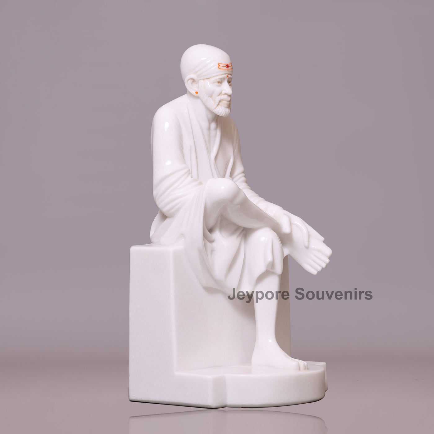 30" Hand-Carved Pure White Marble Sai Baba Sculpture