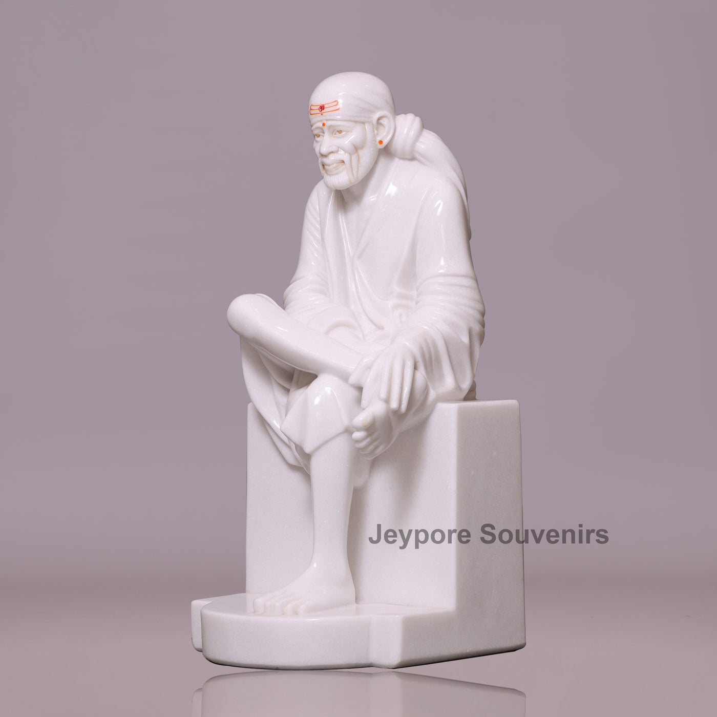 30" Hand-Carved Pure White Marble Sai Baba Sculpture