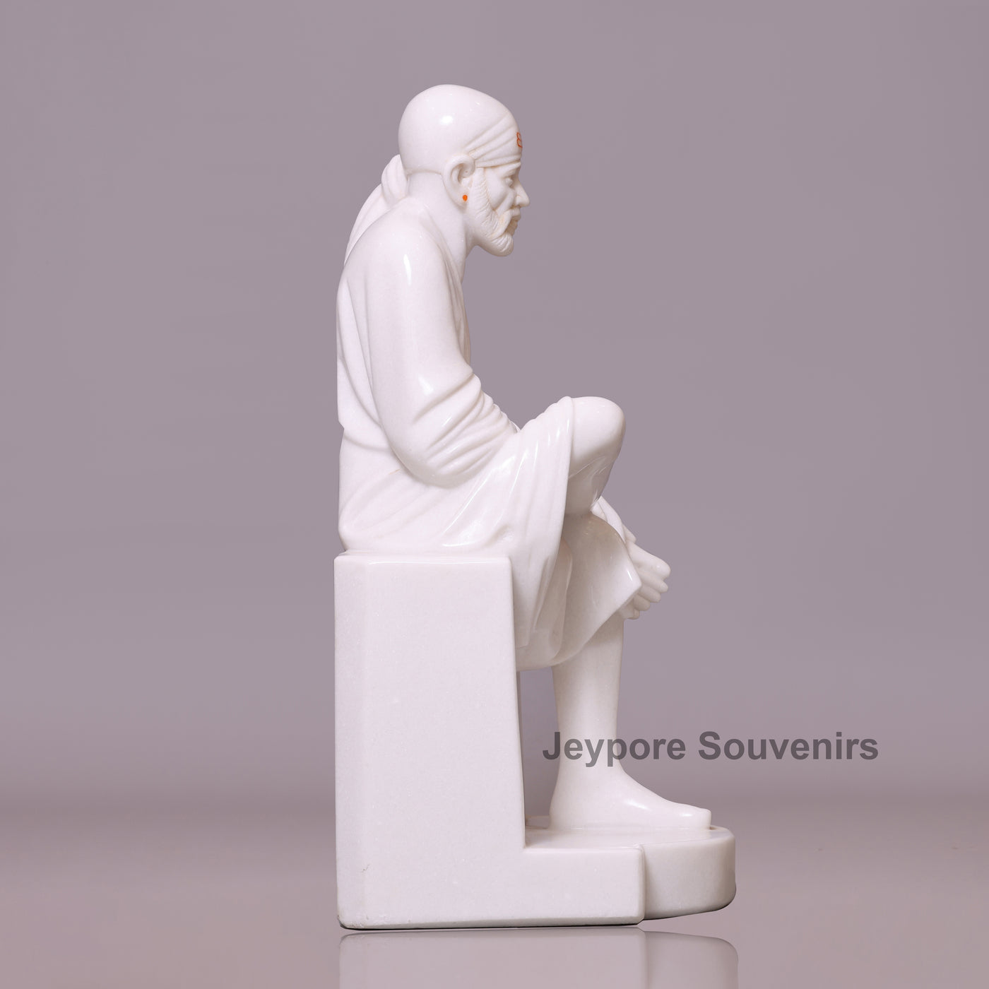 30" Hand-Carved Pure White Marble Sai Baba Sculpture