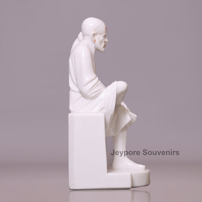 30" Hand-Carved Pure White Marble Sai Baba Sculpture