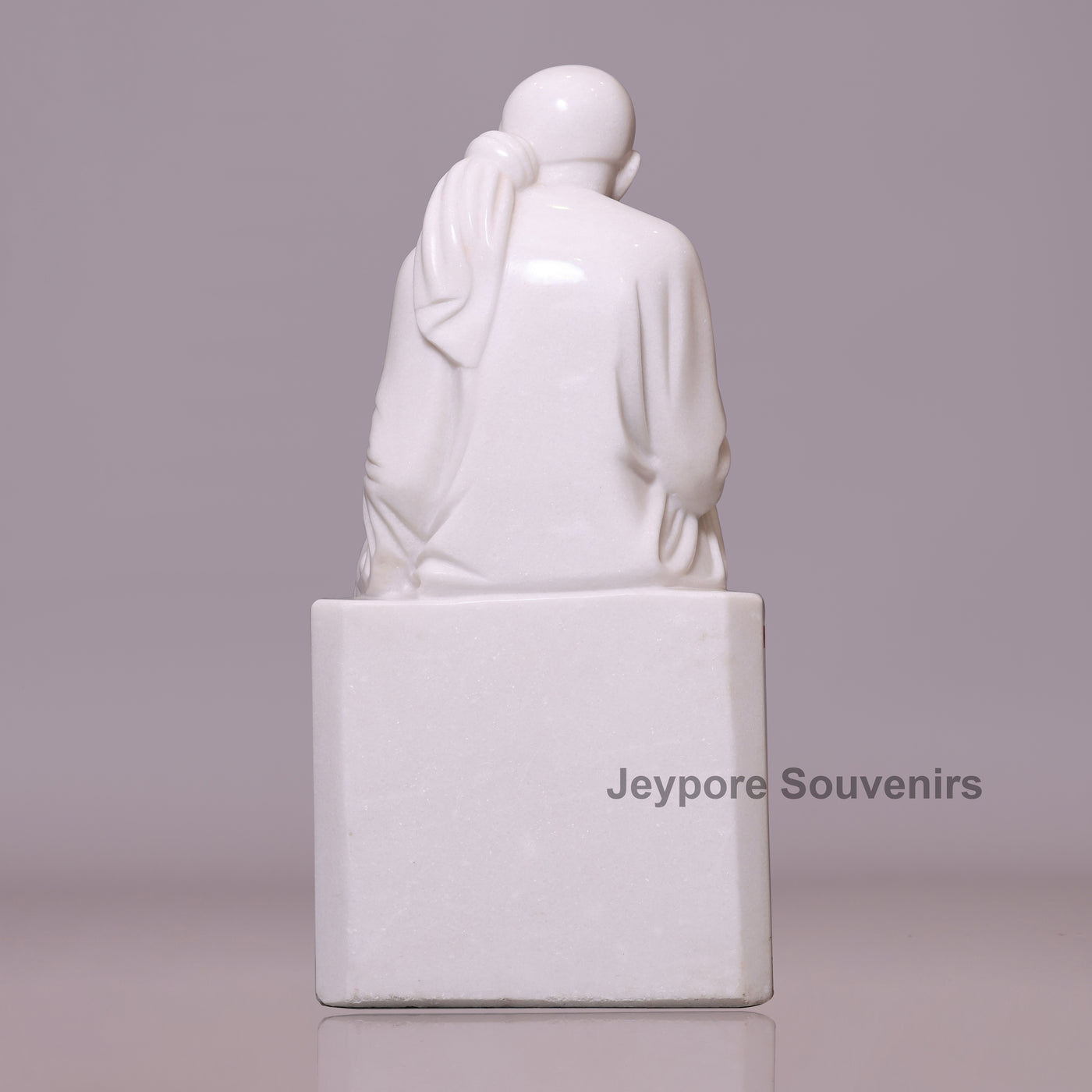 30" Hand-Carved Pure White Marble Sai Baba Sculpture