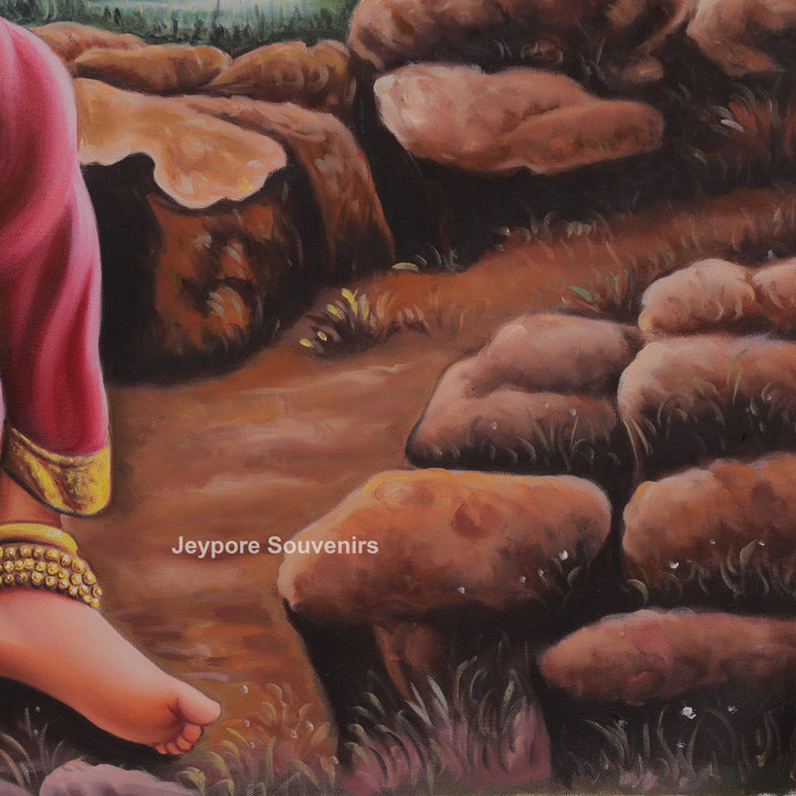 Raja Ravi Varma Inspired Waiting For Someone Indian Woman Canvas Painting